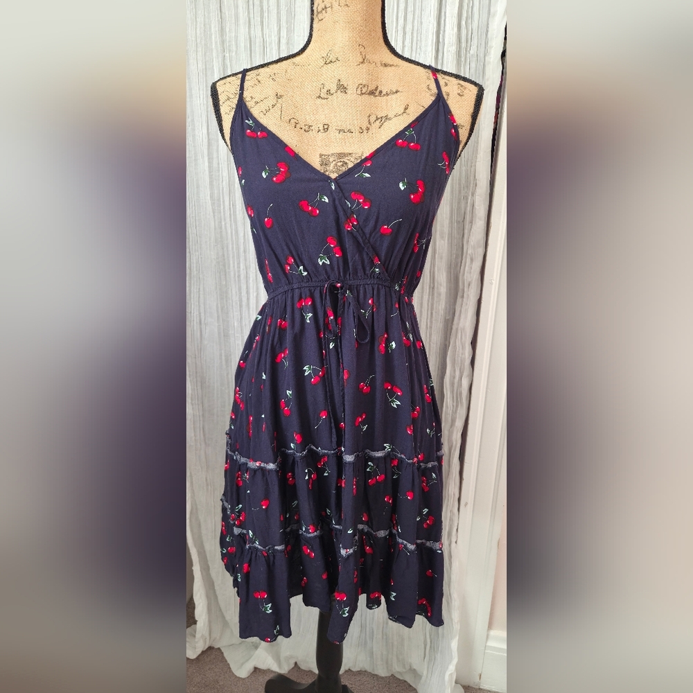 Cherry Print Navy Dress